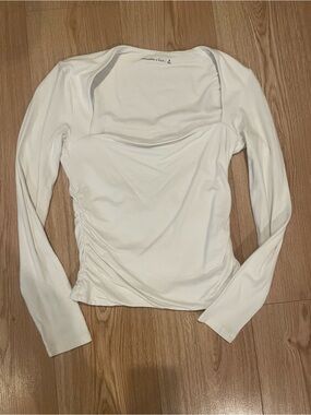 Abercrombie & Fitch Cream Square-Neck Long Sleeve Top